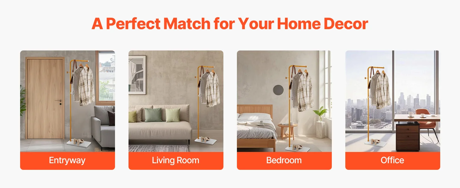 SucceBuy Coat Rack Freestanding Coats Rack Stand with Quartz Stone Base & 3 Round Hooks Free Standing Hall Coat Tree for Bedroom