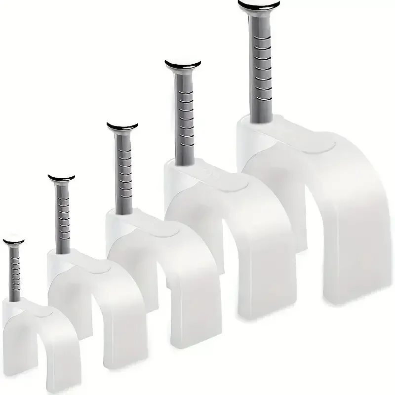 100Pcs Cable Clamp with Steel Nails Plastic Nylon Tie 6/10mm