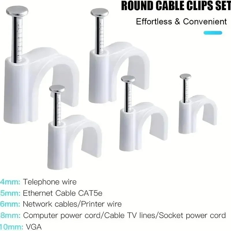 100Pcs Cable Clamp with Steel Nails Plastic Nylon Tie 6/10mm