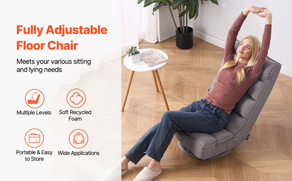 SucceBuy Floor Chair Recycled Foam Folding Sofa Chair Multifunctional Floor Chair with Back Support Ideal to Sleeping Reading