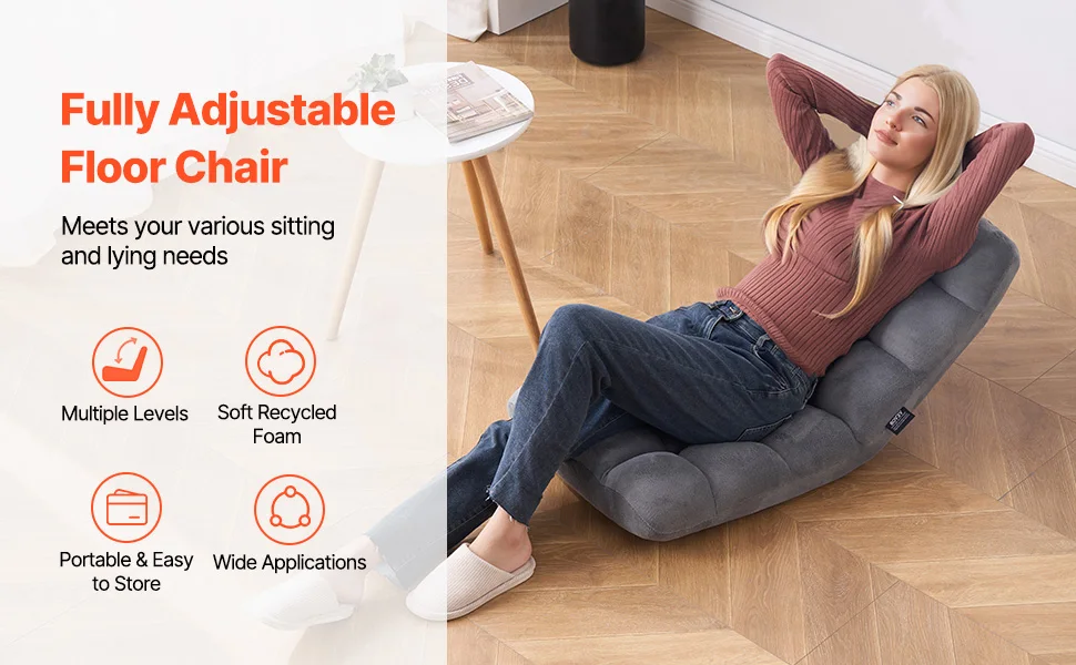 SucceBuy Floor Chair Recycled Foam Folding Sofa Chair Multifunctional Floor Chair with Back Support Ideal to Sleeping Reading