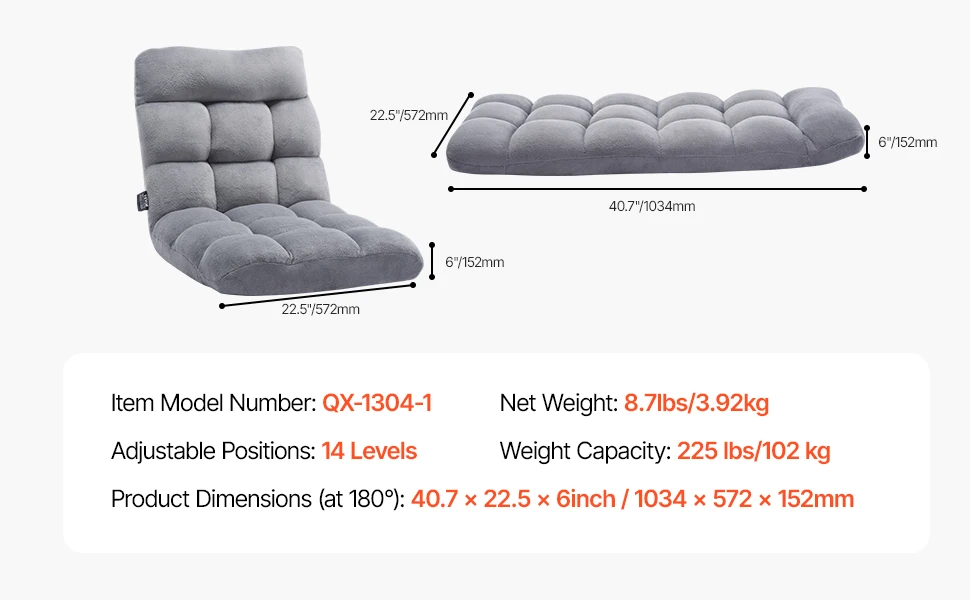 SucceBuy Floor Chair Recycled Foam Folding Sofa Chair Multifunctional Floor Chair with Back Support Ideal to Sleeping Reading