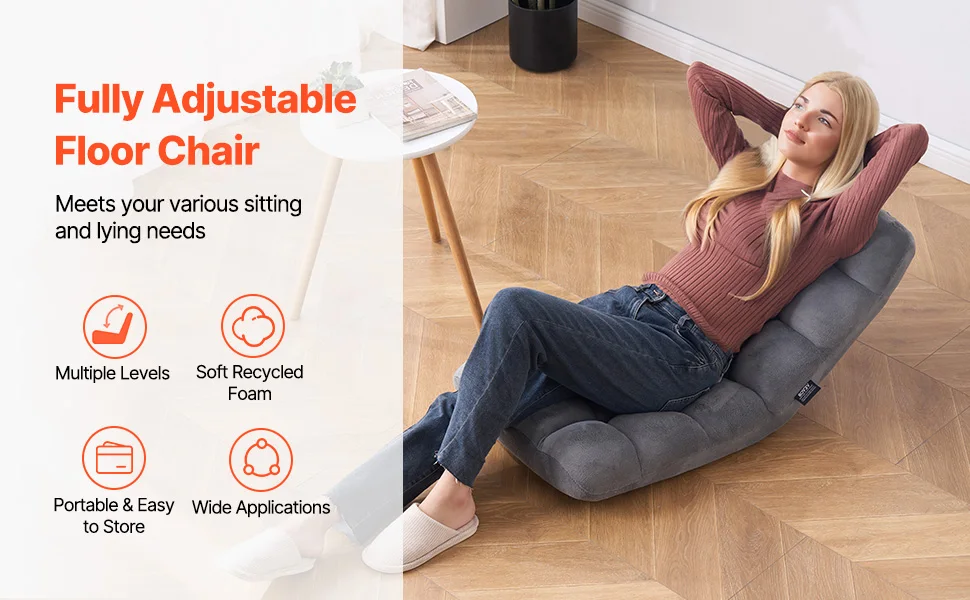 SucceBuy Floor Chair Recycled Foam Folding Sofa Chair Multifunctional Floor Chair with Back Support Ideal to Sleeping Reading