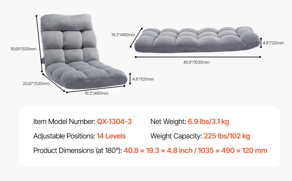 SucceBuy Floor Chair Recycled Foam Folding Sofa Chair Multifunctional Floor Chair with Back Support Ideal to Sleeping Reading
