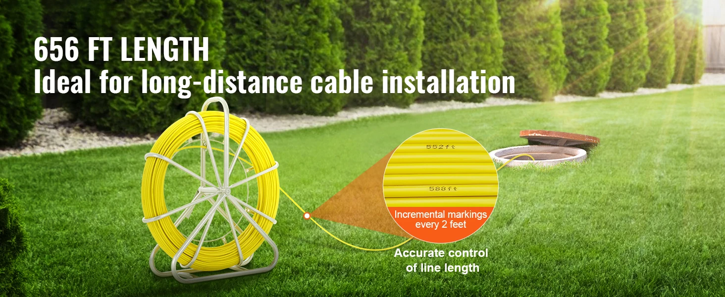SucceBuy Fish Tape Fiberglass 425/492/600/656 ft Duct Rodder Fishtape Wire Puller Fishing Tools for Wall and Electrical Conduit