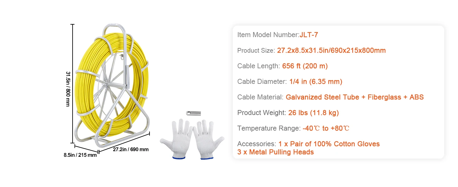 SucceBuy Fish Tape Fiberglass 425/492/600/656 ft Duct Rodder Fishtape Wire Puller Fishing Tools for Wall and Electrical Conduit