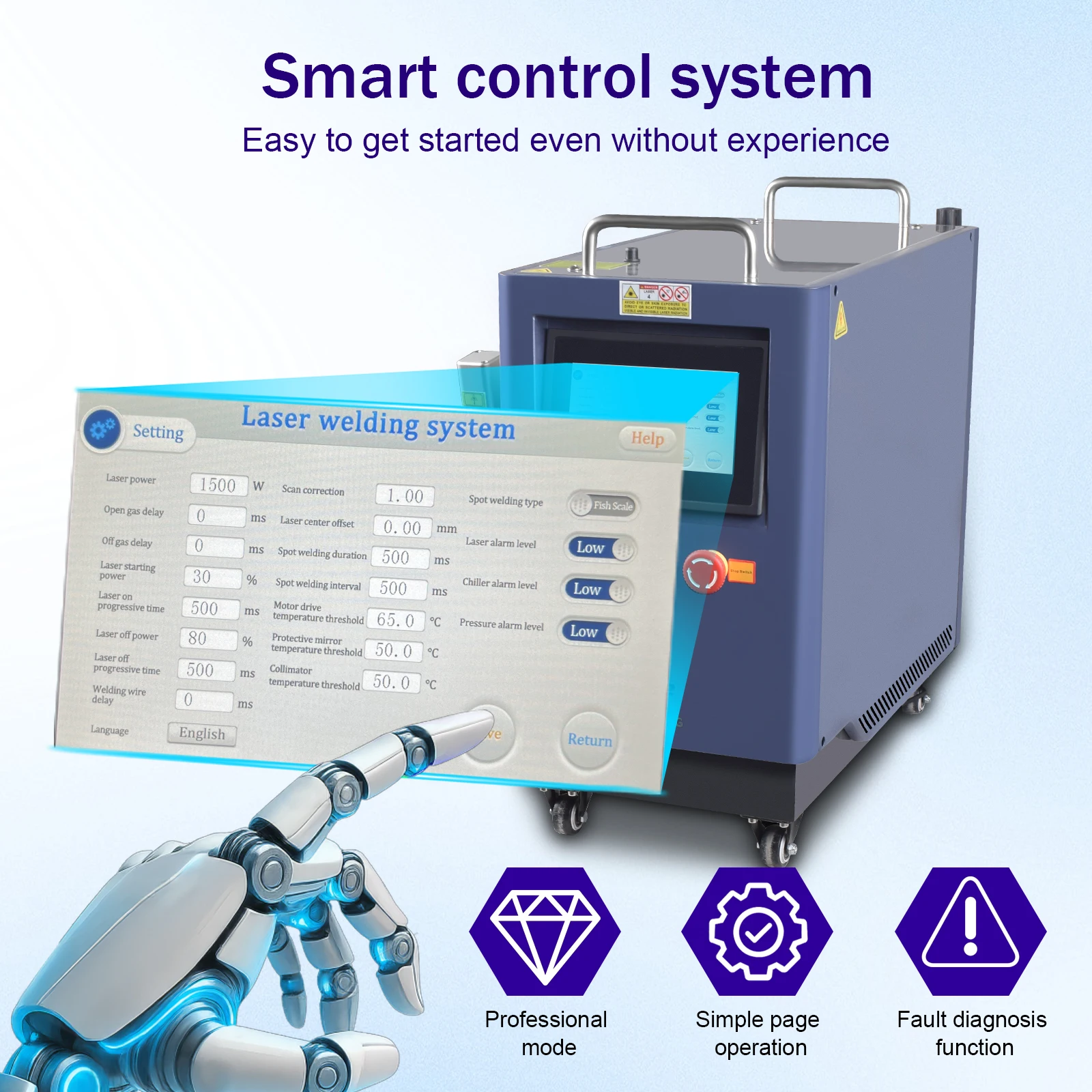 1500W Air Cooled Fiber Laser Welder 4 IN 1 Handheld Laser Welding Machine for Metal Welding Cleaning Cutting Weld Seam Cleaning Stainless Steel Aluminum
