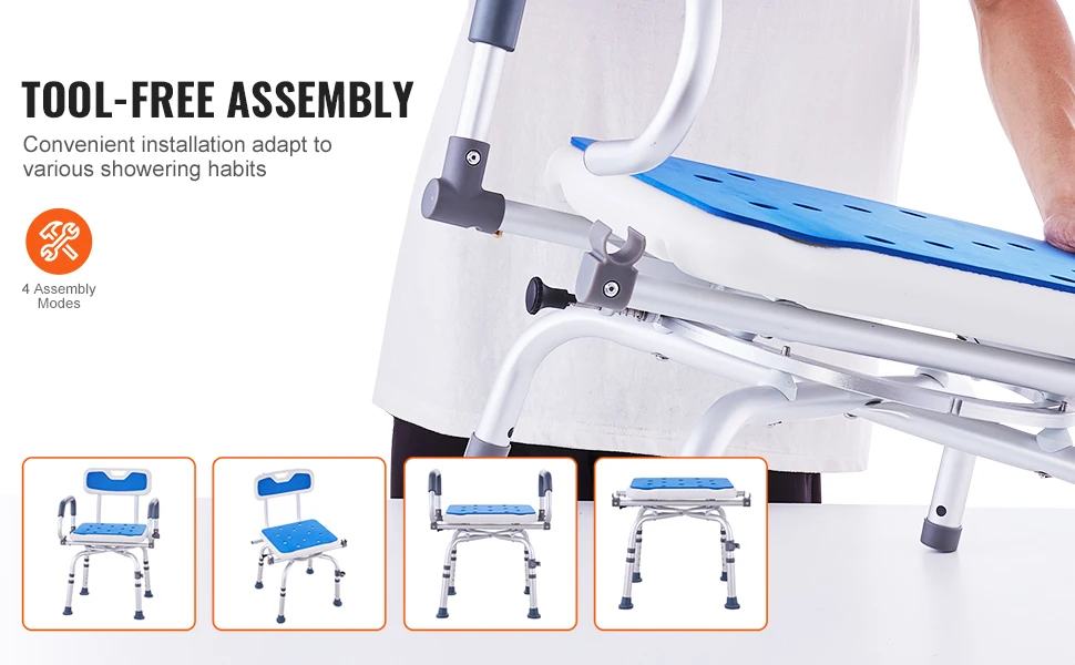 SucceBuy Swivel Shower Chair 360 Degree Adjustable with Armrest and Backrest for Shower or Bathtub Non-Slip for Disabled Elderly