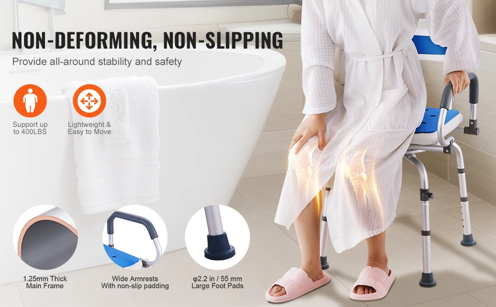 SucceBuy Swivel Shower Chair 360 Degree Adjustable with Armrest and Backrest for Shower or Bathtub Non-Slip for Disabled Elderly