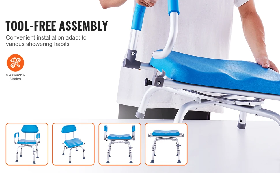 SucceBuy Swivel Shower Chair 360 Degree Adjustable with Armrest and Backrest for Shower or Bathtub Non-Slip for Disabled Elderly