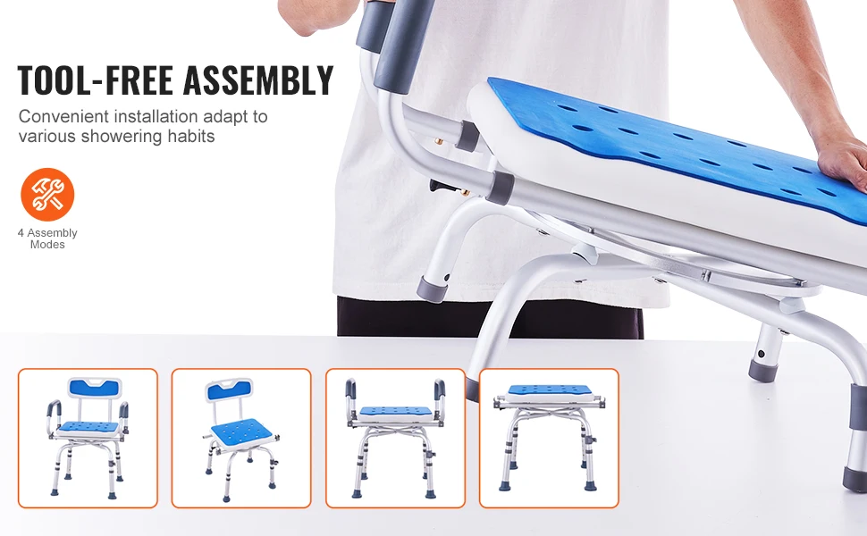 SucceBuy Swivel Shower Chair 360 Degree Adjustable with Armrest and Backrest for Shower or Bathtub Non-Slip for Disabled Elderly