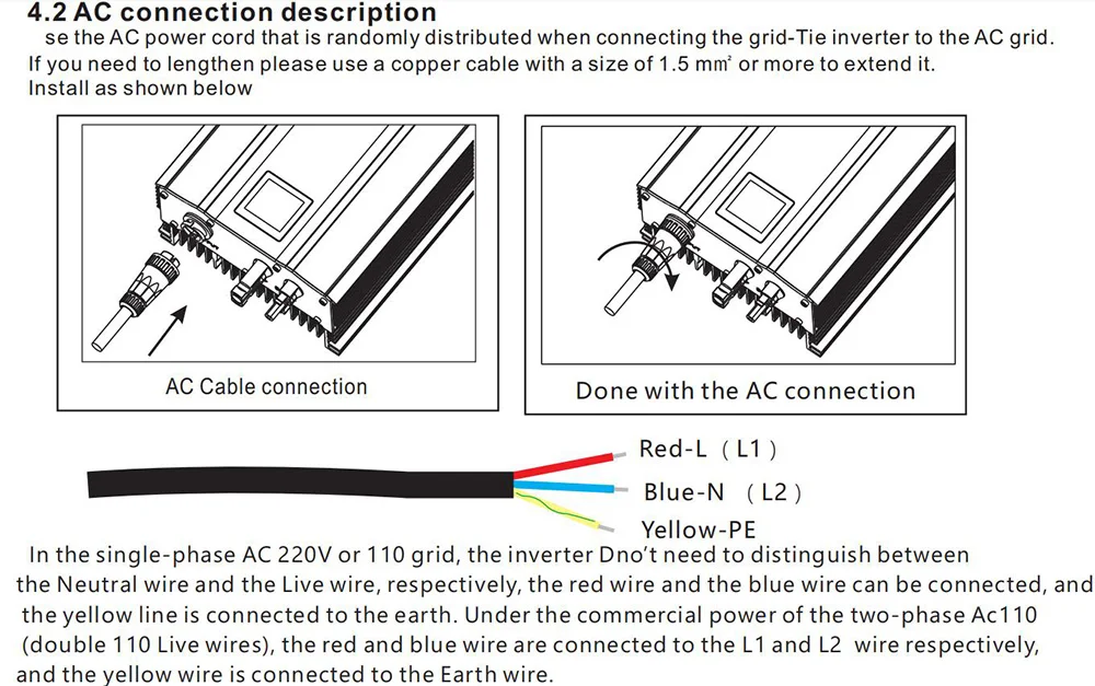 Y&H Grid Tie Inverter 1.2KW 1KW with Limiter Pure Sine Wave Solar Inverter for Solar Panels/Battery Discharge Mode Optional WiFi