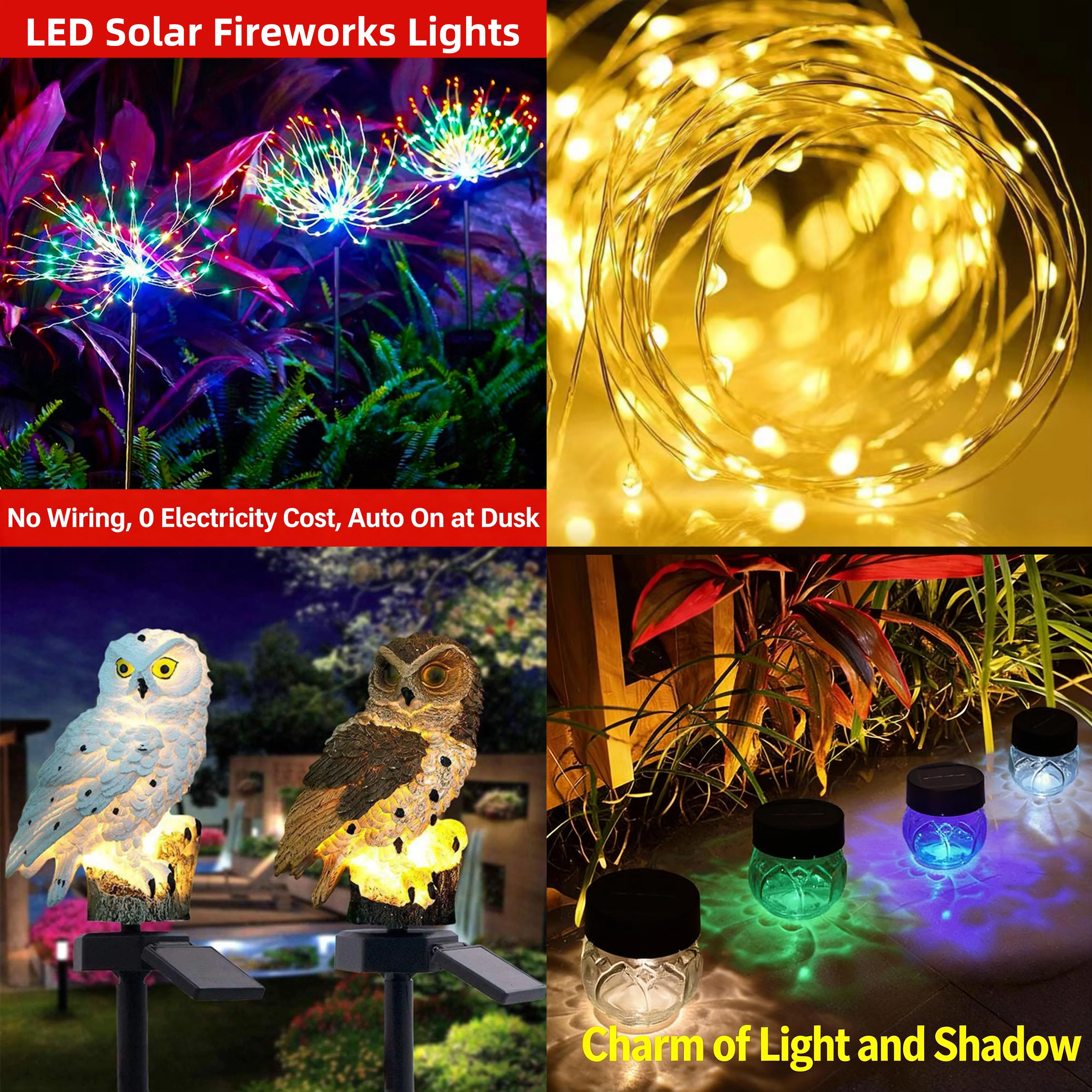 4pcs solar 90LED Starburst String Lights+32m Solar Copper Wire Fairy Lights+2pcs Solar-Power+2pcs solar glass Lotus light