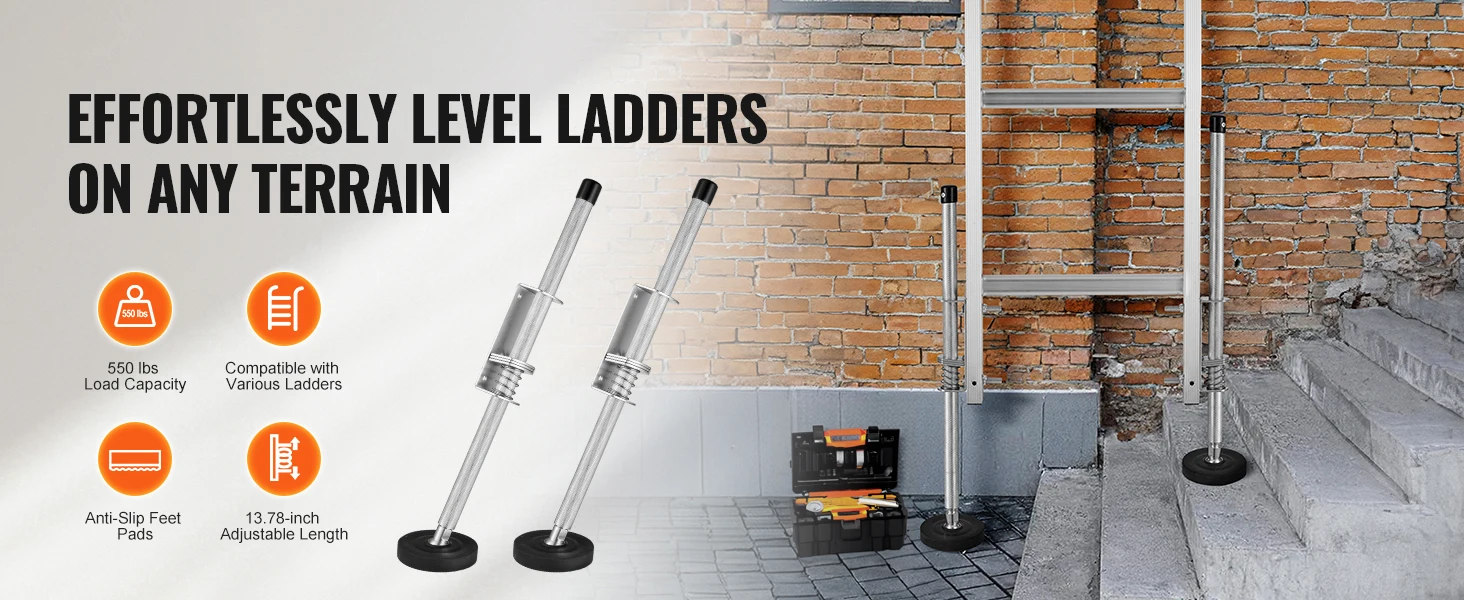 SucceBuy Ladder Levler 23.4 inch Steel 550lbs Load Leveling Tool Pitch Hopper Stair Ladder Stabilizer with Storage Easy to Use