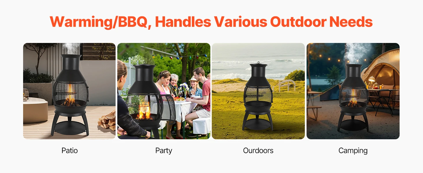 SucceBuy Chiminea 22 Inch Outdoor Wood Burning Firepit with Grill Mesh Chimney Coat & Rustproof Chiminea Lid for Patio Backyard