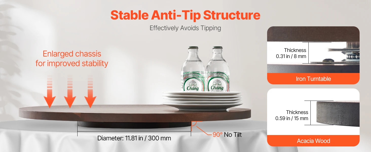 SucceBuy24in Wood Lazy Susan Turntable360°Rotation Round Clear Tabletop Rotating Tray for Family Gatherings Banquets & Weddings