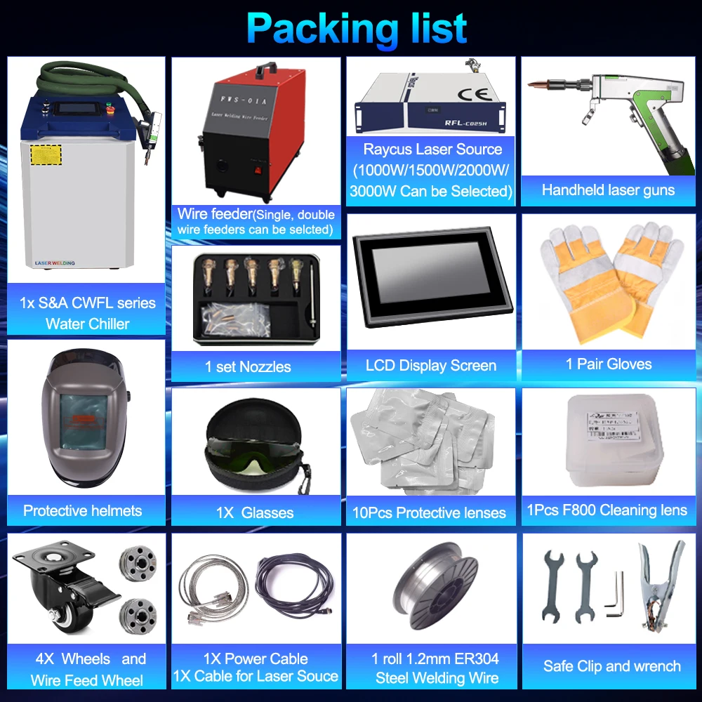 Raycus 3000W 4 In 1 Handheld Fiber Laser Welding Cleaning Cutting Machine with Wire Feeder Double Pendulum Model for Metal
