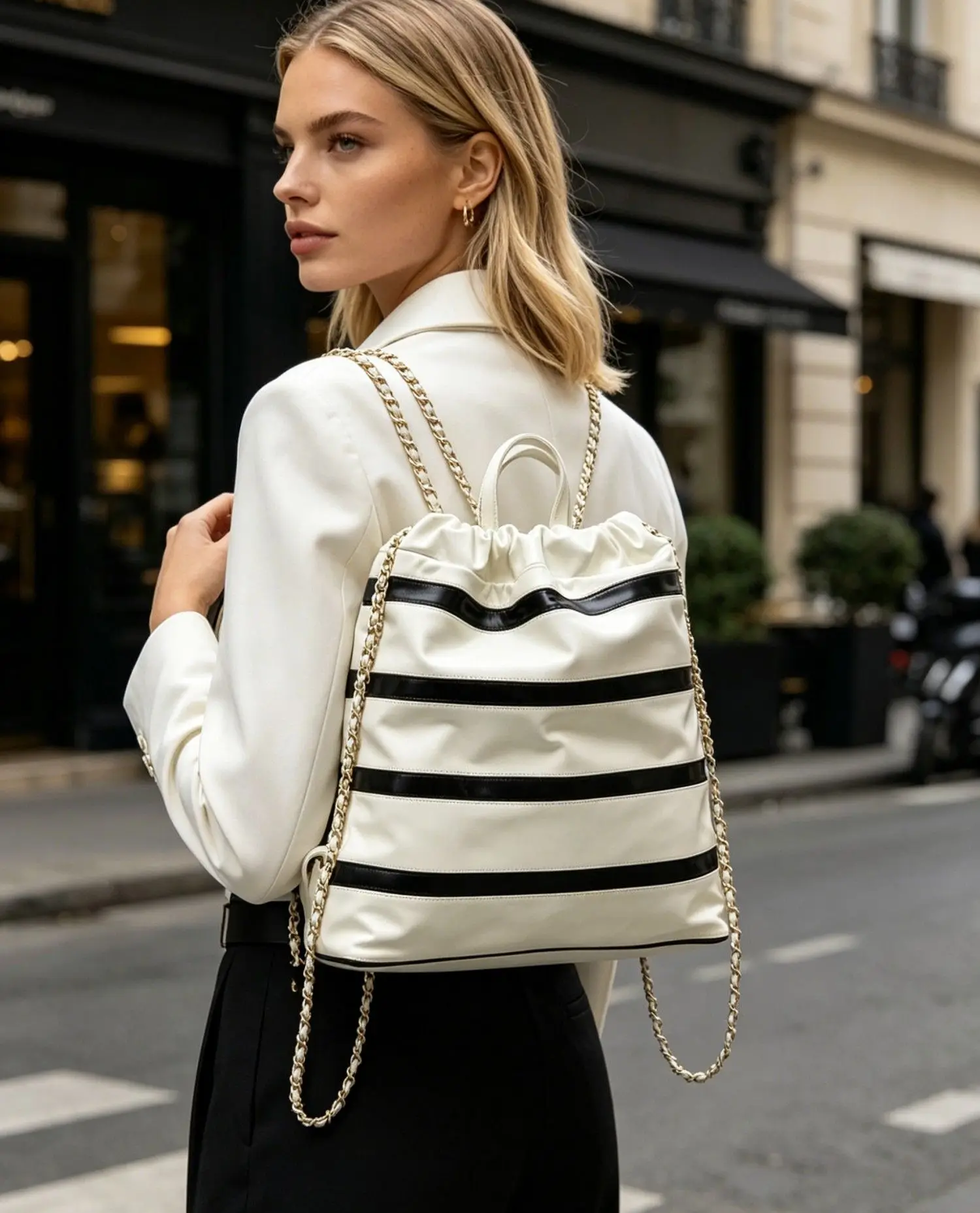 Casual Drawstring Backpack for Everyday Use, Striped Canvas Travel & Gym Bag, Lightweight and Portable Rucksack