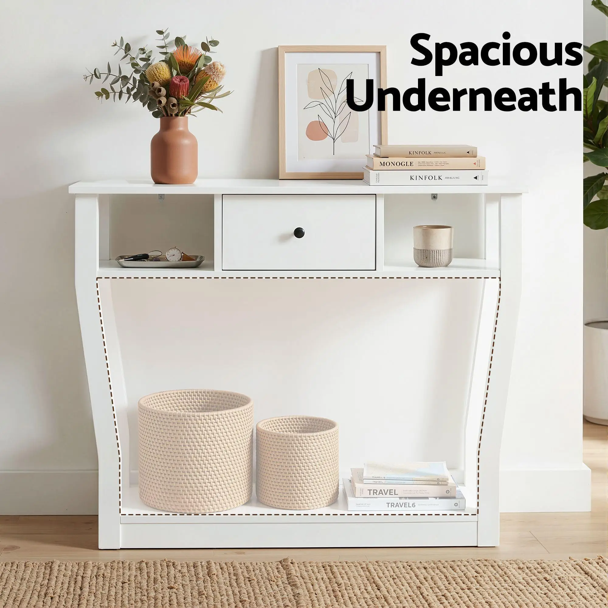 Modern White 100cm Entryway Console Table with Drawer Shelf for Hallway Sofa Side Table Storage Organizer
