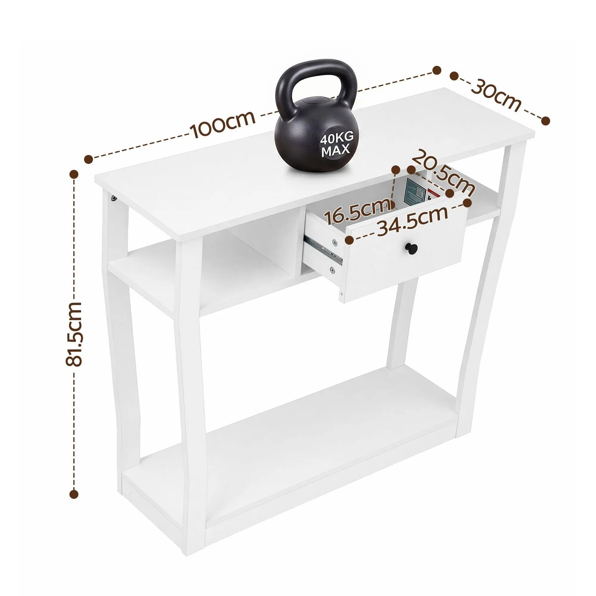 Modern White 100cm Entryway Console Table with Drawer Shelf for Hallway Sofa Side Table Storage Organizer