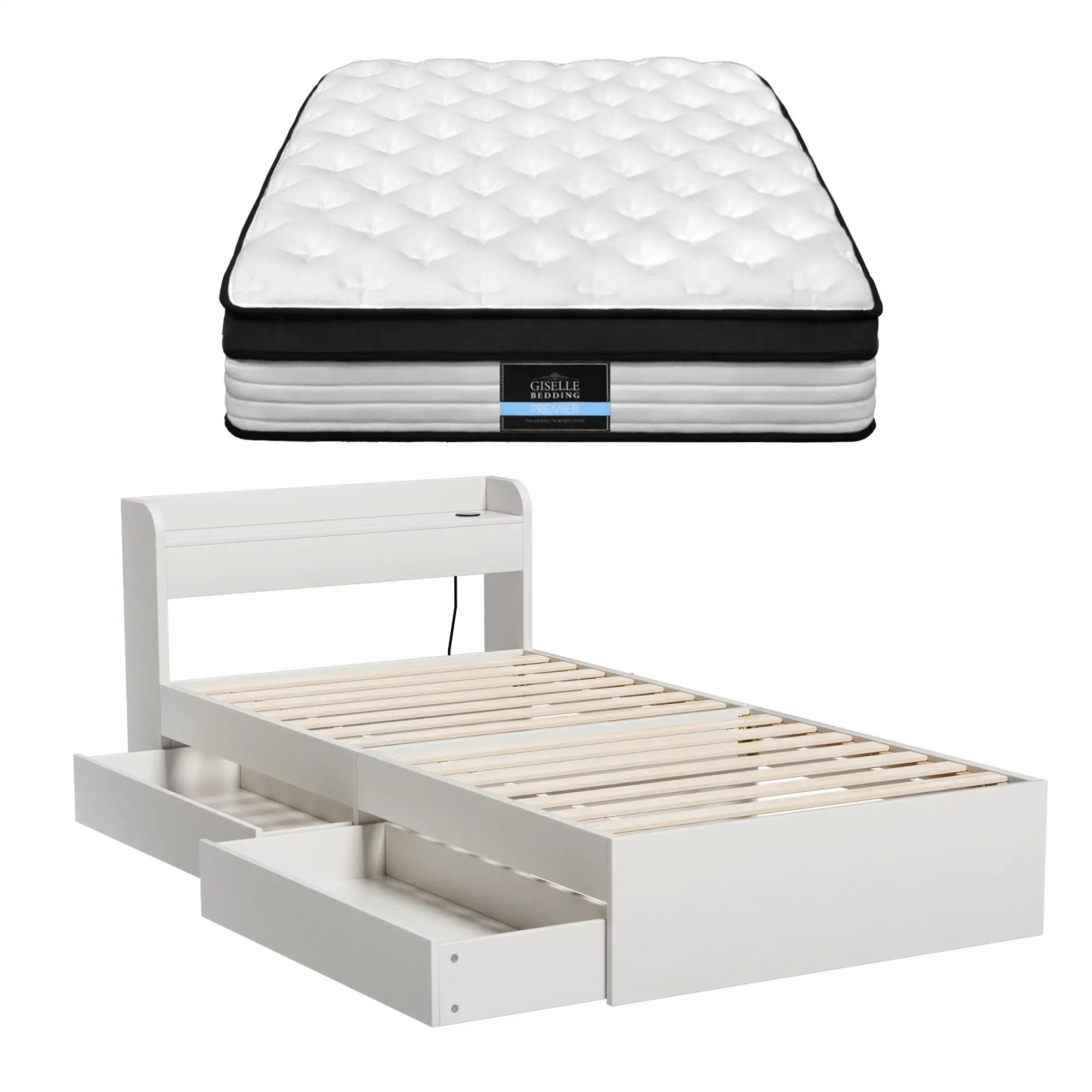 5 Zone Pocket Spring Single Mattress with Wooden Storage Bed Frame Set