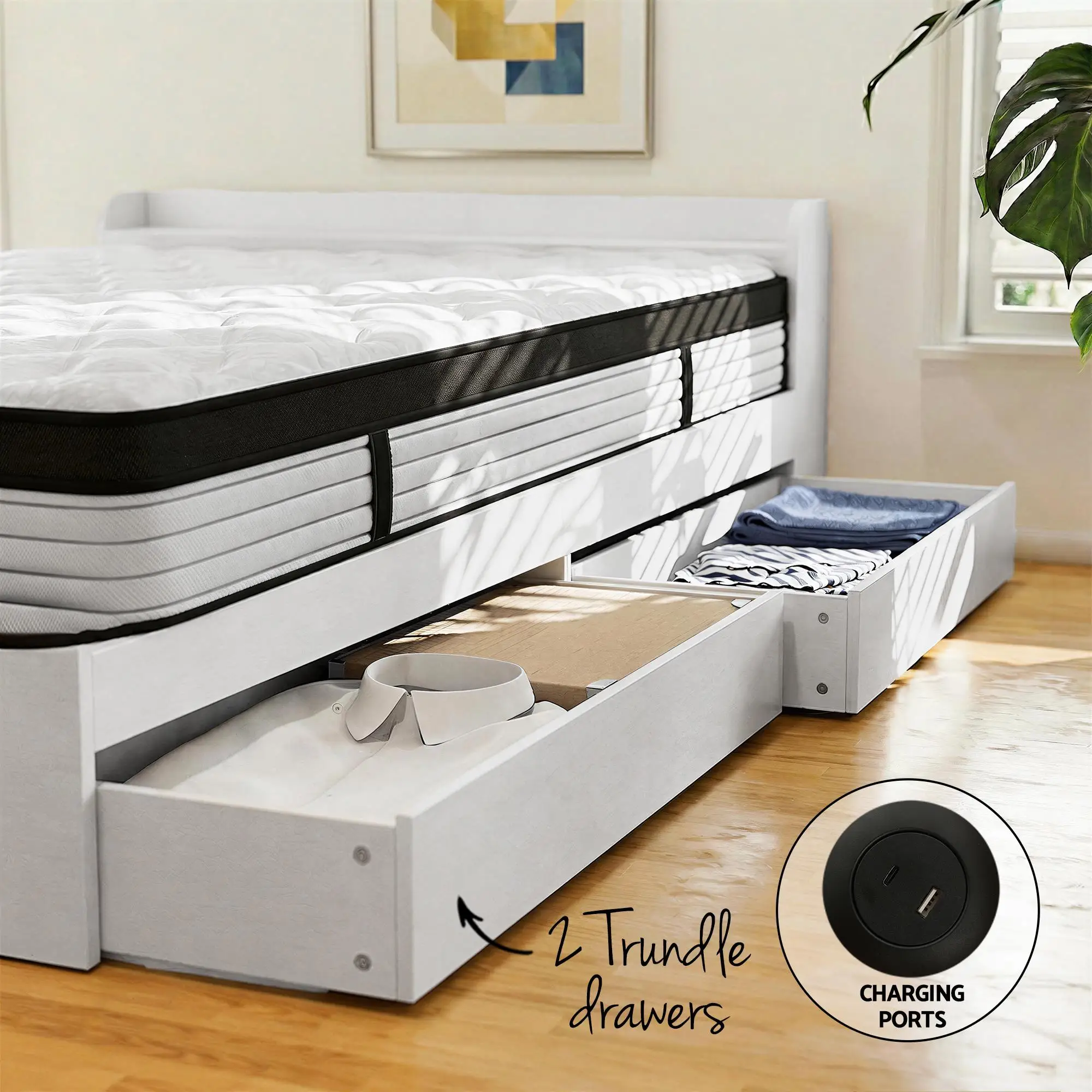 5 Zone Pocket Spring Single Mattress with Wooden Storage Bed Frame Set