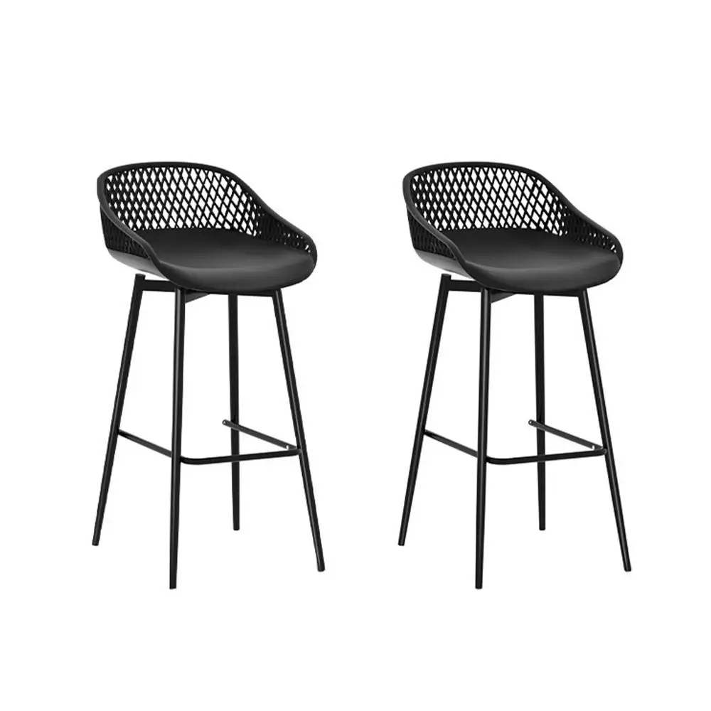 Set of 2 Black Outdoor Plastic Bar Stools Weather Resistant High Top Patio Chairs