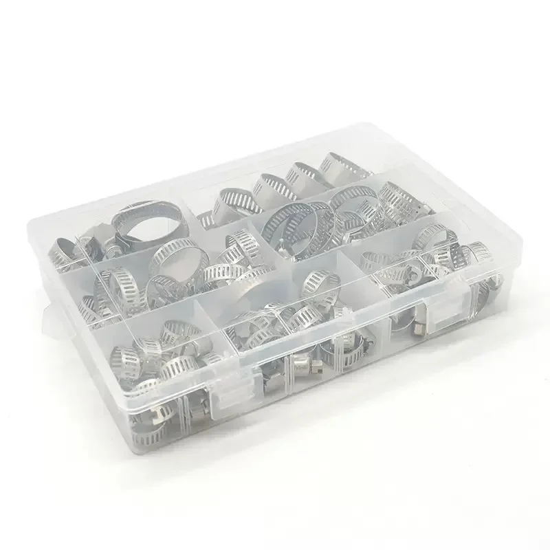 Stainless Steel Adjustable Worm Gear Hose Clamp Assortment Kit Screw Band Fasteners For Pipe Fuel Tube Faucet