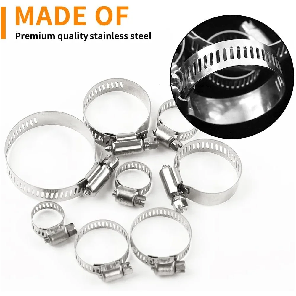 Stainless Steel Adjustable Worm Gear Hose Clamp Assortment Kit Screw Band Fasteners For Pipe Fuel Tube Faucet