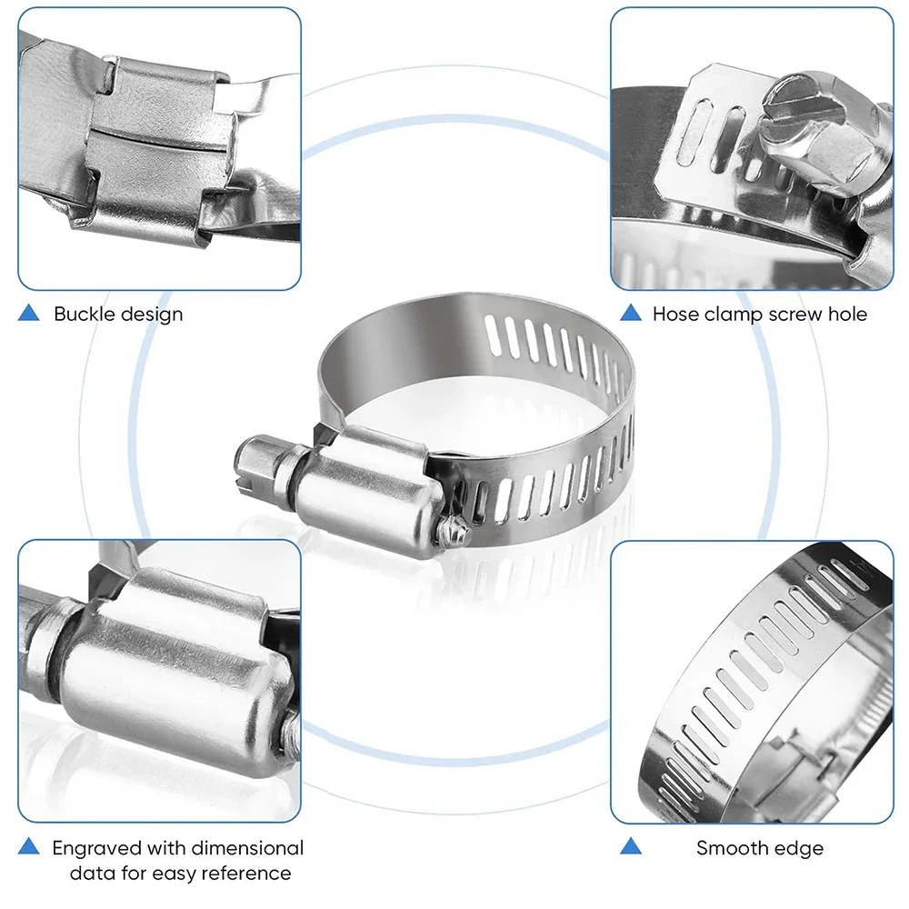 Stainless Steel Adjustable Worm Gear Hose Clamp Assortment Kit Screw Band Fasteners For Pipe Fuel Tube Faucet
