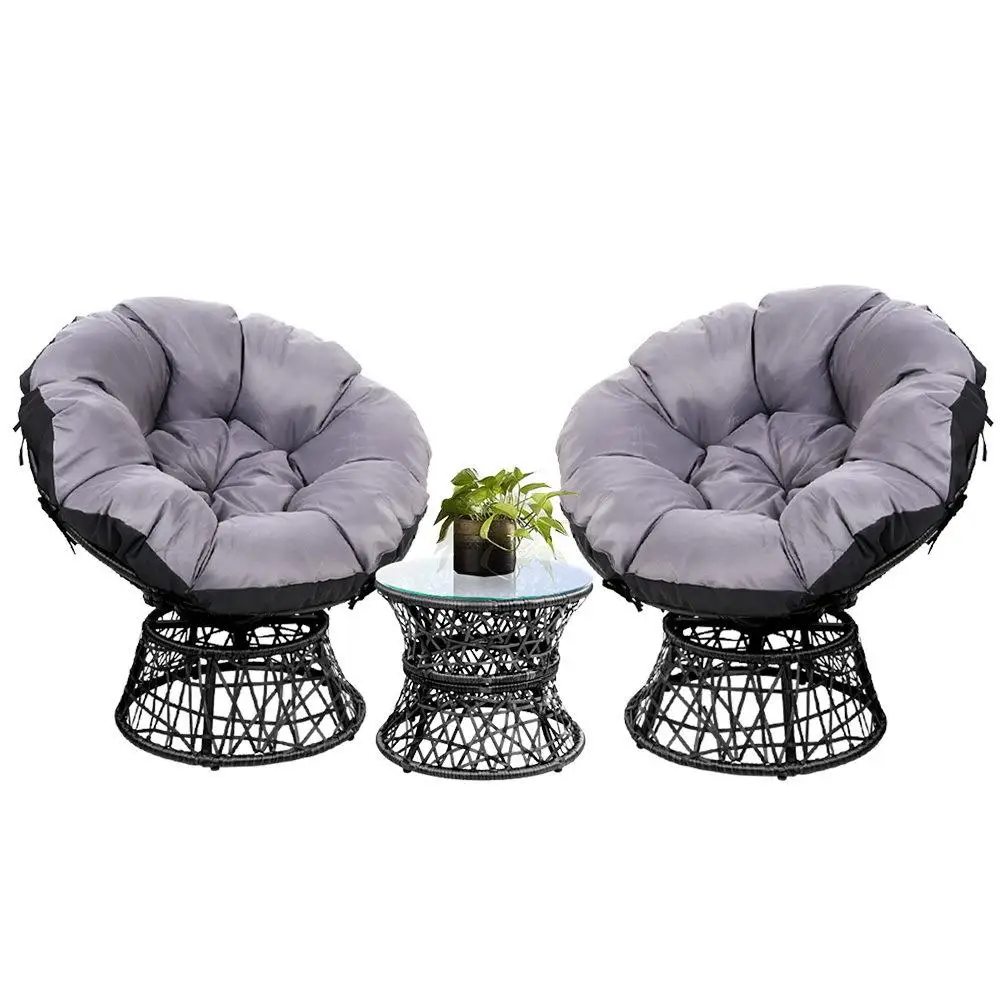 Outdoor Patio Lounge Furniture Wicker Papasan Chairs and Table Set Black