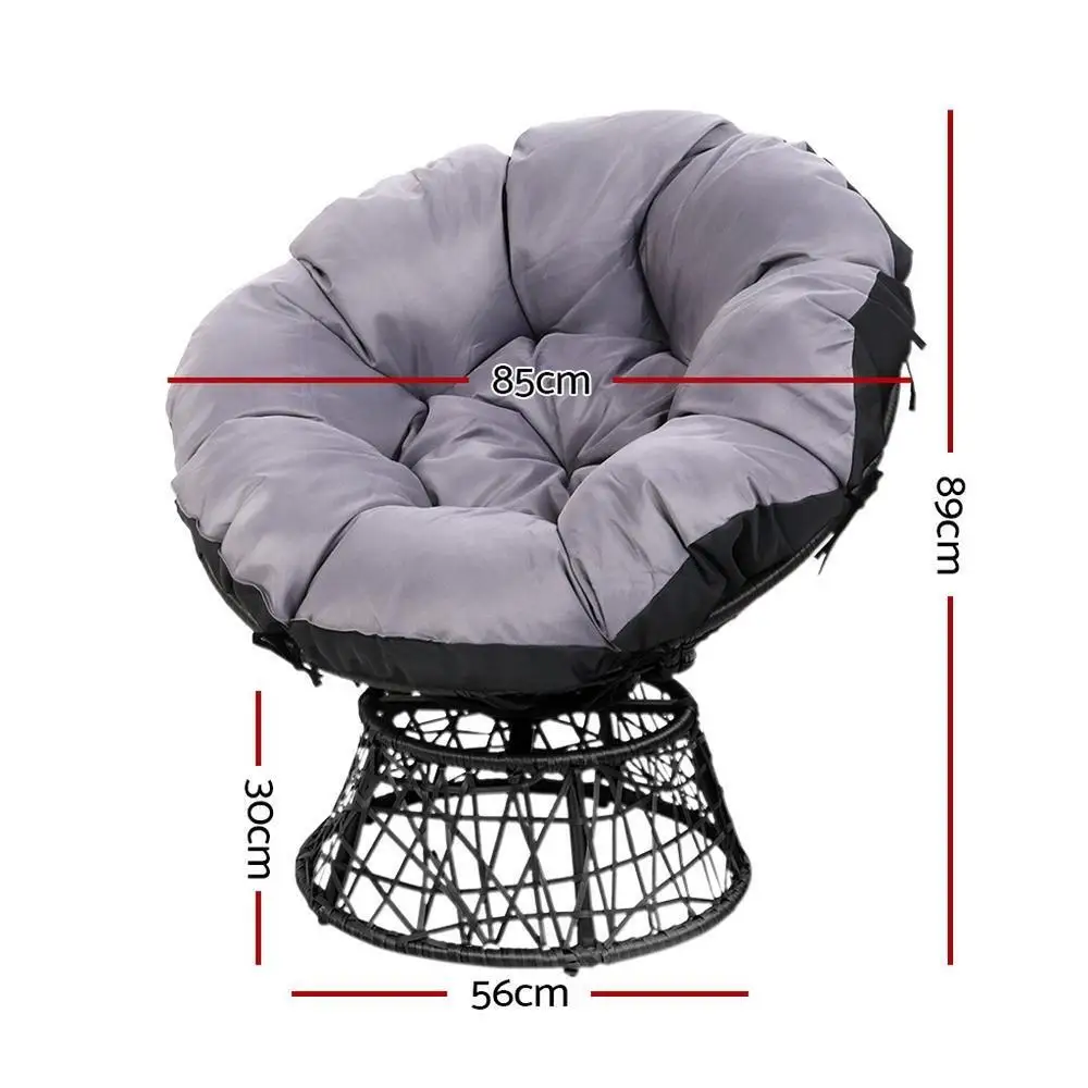 Outdoor Patio Lounge Furniture Wicker Papasan Chairs and Table Set Black