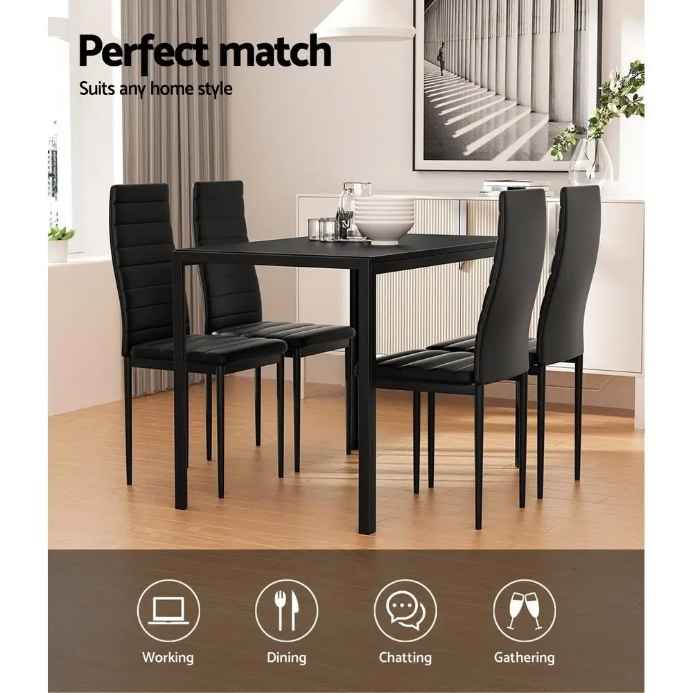 Black Dining Table Set With 4 Chairs 5 Piece Kitchen Dining Furniture Set for Home Apartment Restaurant
