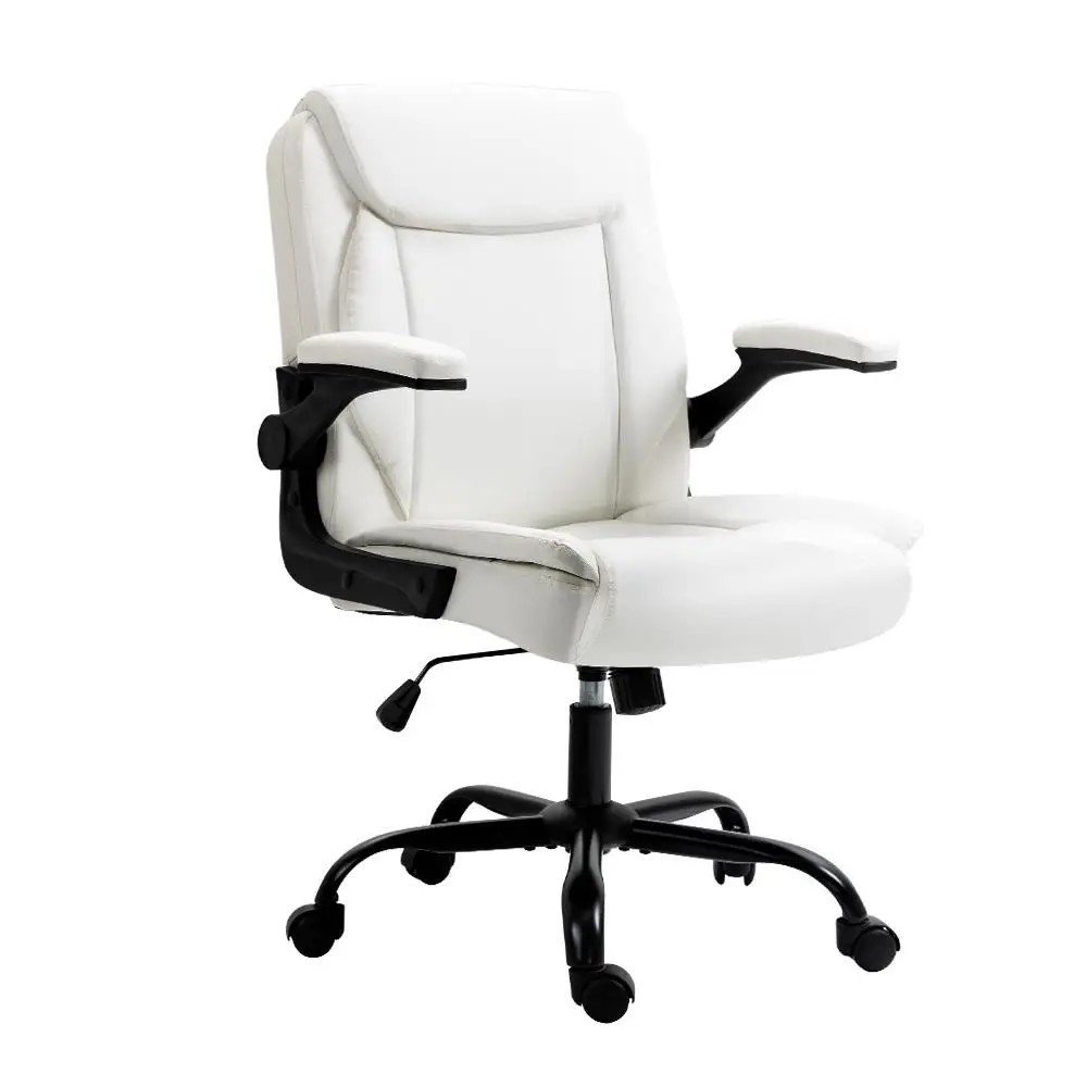 Ergonomic Mid Back White Office Chair Adjustable Swivel Task Chair for Home and Work