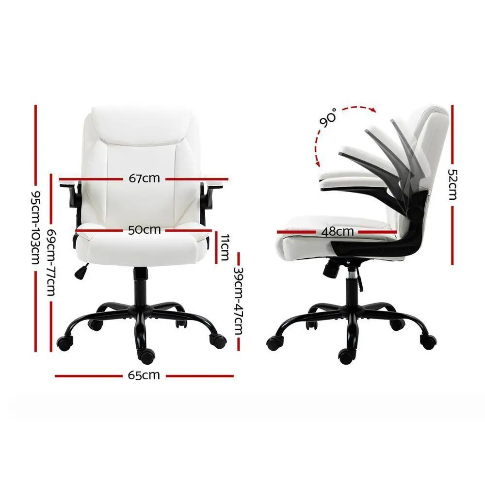 Ergonomic Mid Back White Office Chair Adjustable Swivel Task Chair for Home and Work