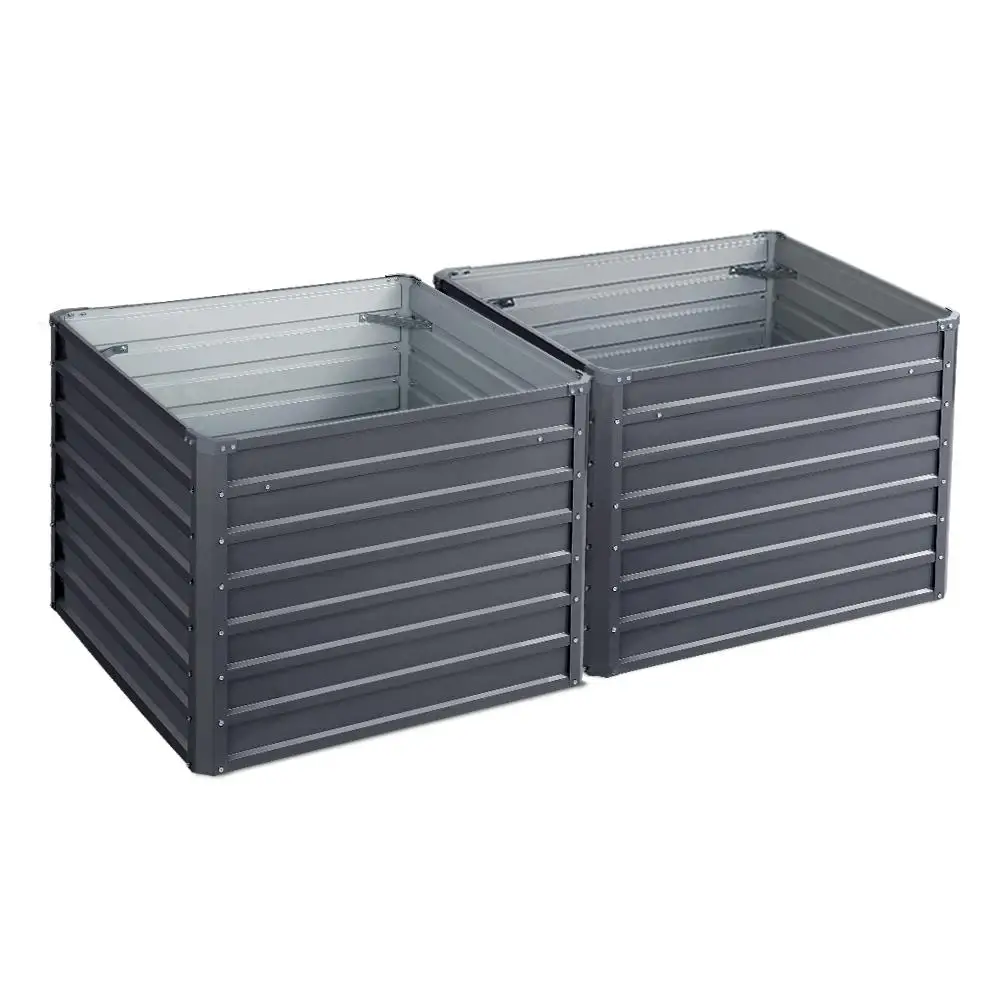 2 Pack 100x100x77cm Galvanised Raised Garden Bed Planter Box Durable Outdoor Container