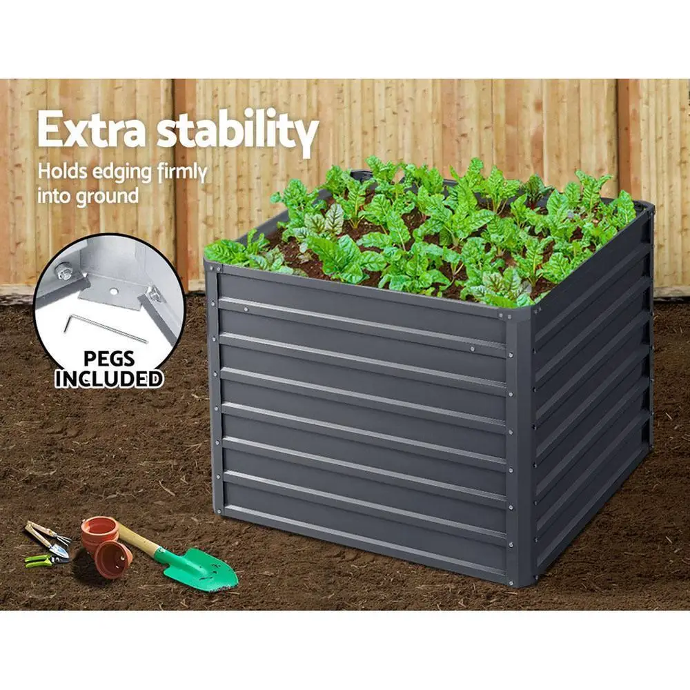 2 Pack 100x100x77cm Galvanised Raised Garden Bed Planter Box Durable Outdoor Container
