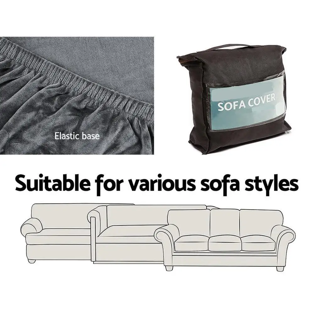 Velvet Grey 3 Seater Sofa Cover Stretch Couch Protector Soft Washable Furniture Slipcover