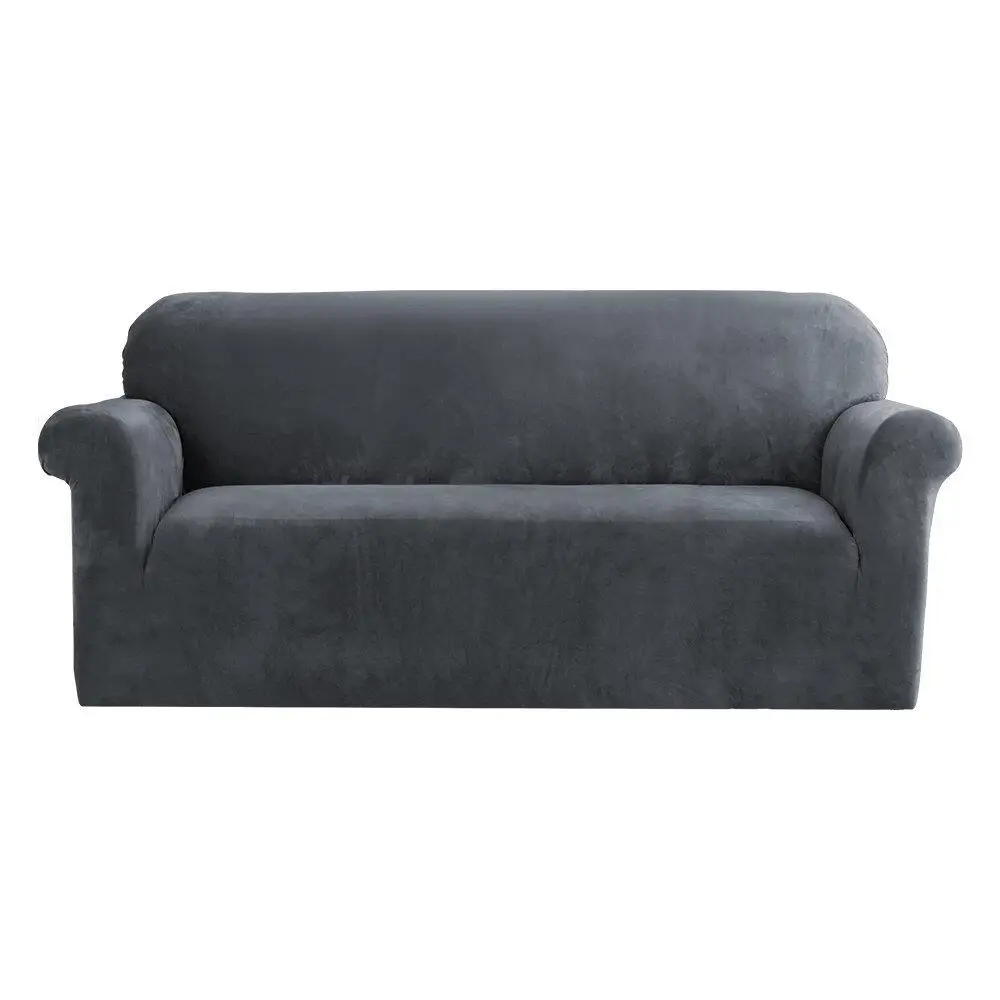 Velvet Grey 3 Seater Sofa Cover Stretch Couch Protector Soft Washable Furniture Slipcover