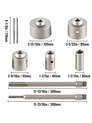 SucceBuy 4 in 1 Concrete Hole Saw Kit 9PCS 40-125 mm SDS Max Shank Cement Drill Bit Wall Hole Opener Tools Set