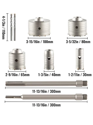 SucceBuy 4 in 1 Concrete Hole Saw Kit 9PCS 40-125 mm SDS Max Shank Cement Drill Bit Wall Hole Opener Tools Set