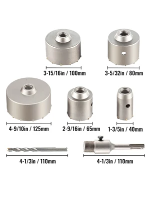 SucceBuy 4 in 1 Concrete Hole Saw Kit 9PCS 40-125 mm SDS Max Shank Cement Drill Bit Wall Hole Opener Tools Set