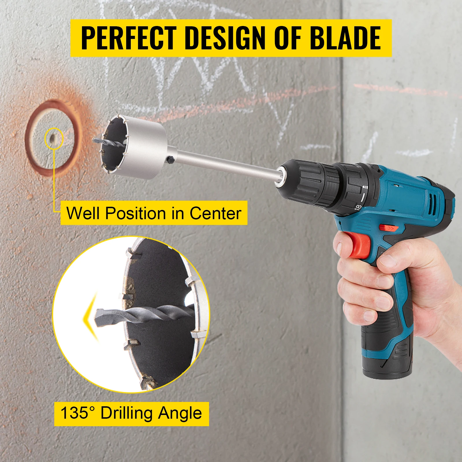 SucceBuy 4 in 1 Concrete Hole Saw Kit 9PCS 40-125 mm SDS Max Shank Cement Drill Bit Wall Hole Opener Tools Set