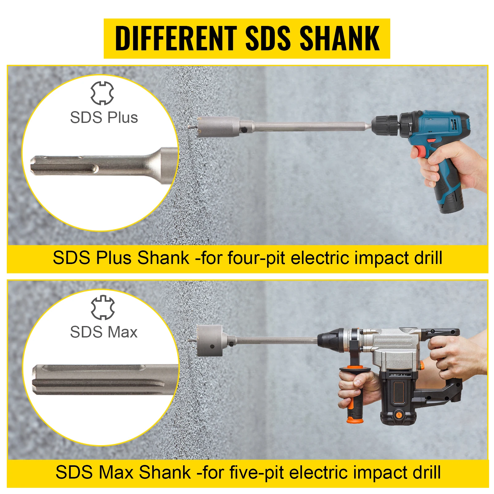 SucceBuy 4 in 1 Concrete Hole Saw Kit 9PCS 40-125 mm SDS Max Shank Cement Drill Bit Wall Hole Opener Tools Set