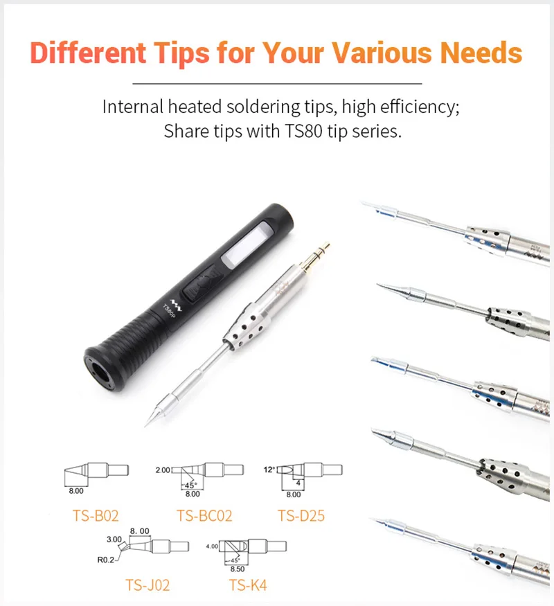 Original TS80 TS80P TS1C Soldering Iron Tip TSB02 BC02 D25 K4 J02 Cordless Soldering Station Welding Tips Ceramic Heating Core