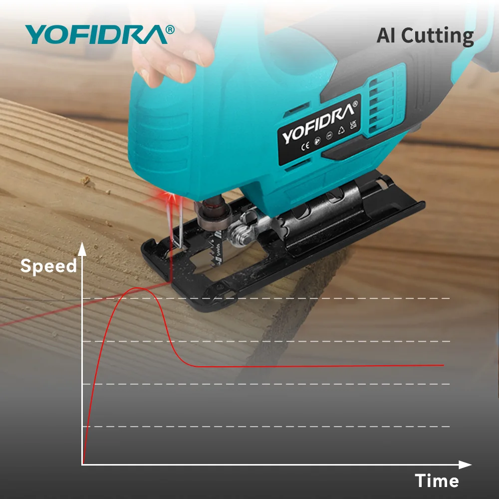YOFIDRA Brushless 19mm Electric Jig Saw Infrared Laser Curve Saw Variable Speed MultiFunction Cutter For Makita 21V Battery Pin