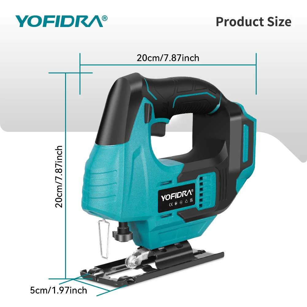 YOFIDRA Brushless 19mm Electric Jig Saw Infrared Laser Curve Saw Variable Speed MultiFunction Cutter For Makita 21V Battery Pin