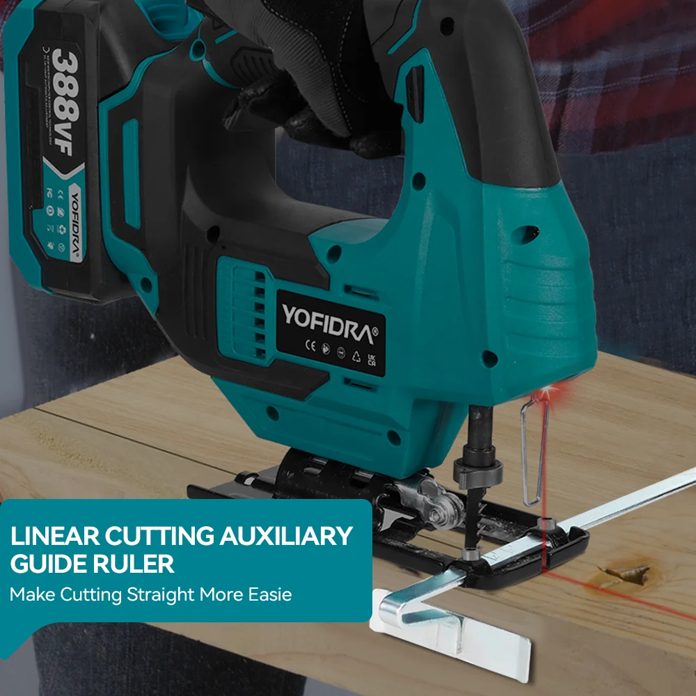 YOFIDRA Brushless 19mm Electric Jig Saw Infrared Laser Curve Saw Variable Speed MultiFunction Cutter For Makita 21V Battery Pin