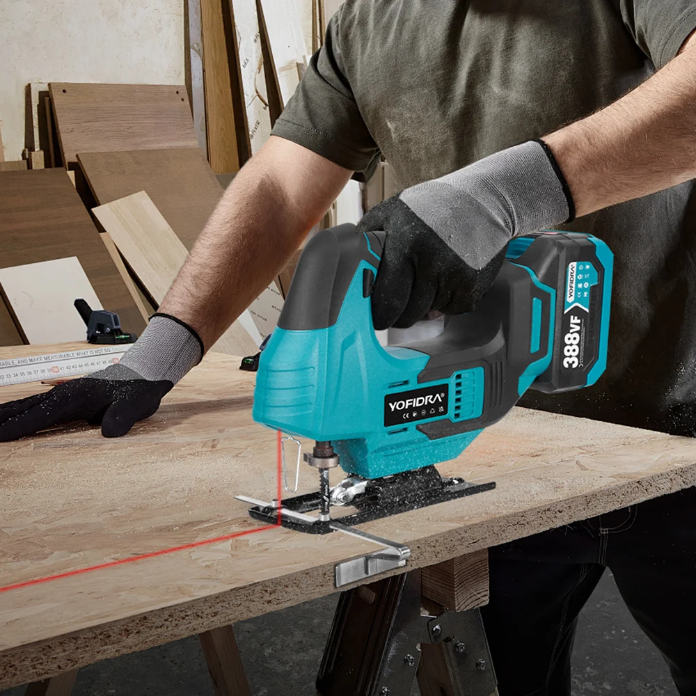 YOFIDRA Brushless 19mm Electric Jig Saw Infrared Laser Curve Saw Variable Speed MultiFunction Cutter For Makita 21V Battery Pin