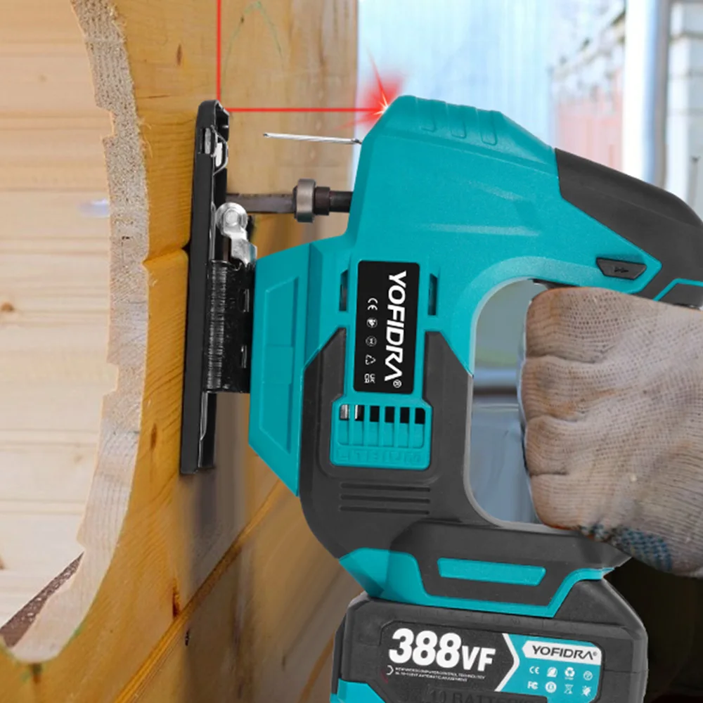 YOFIDRA Brushless 19mm Electric Jig Saw Infrared Laser Curve Saw Variable Speed MultiFunction Cutter For Makita 21V Battery Pin